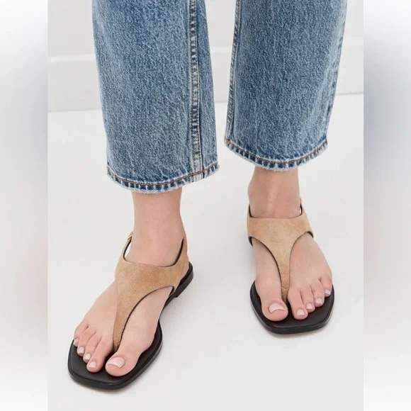 NWT Madewell Tan Leather Sandals The Kira Covered Thong Sandal - Picture 3 of 3